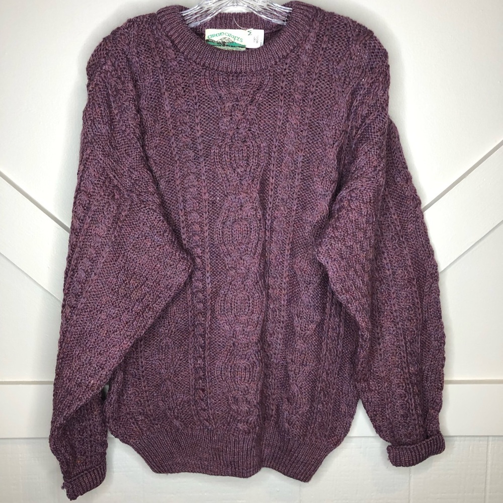 Aran Crafts Ireland Wool Sweater Pull Over Crew Neck Texture Knit Oversize